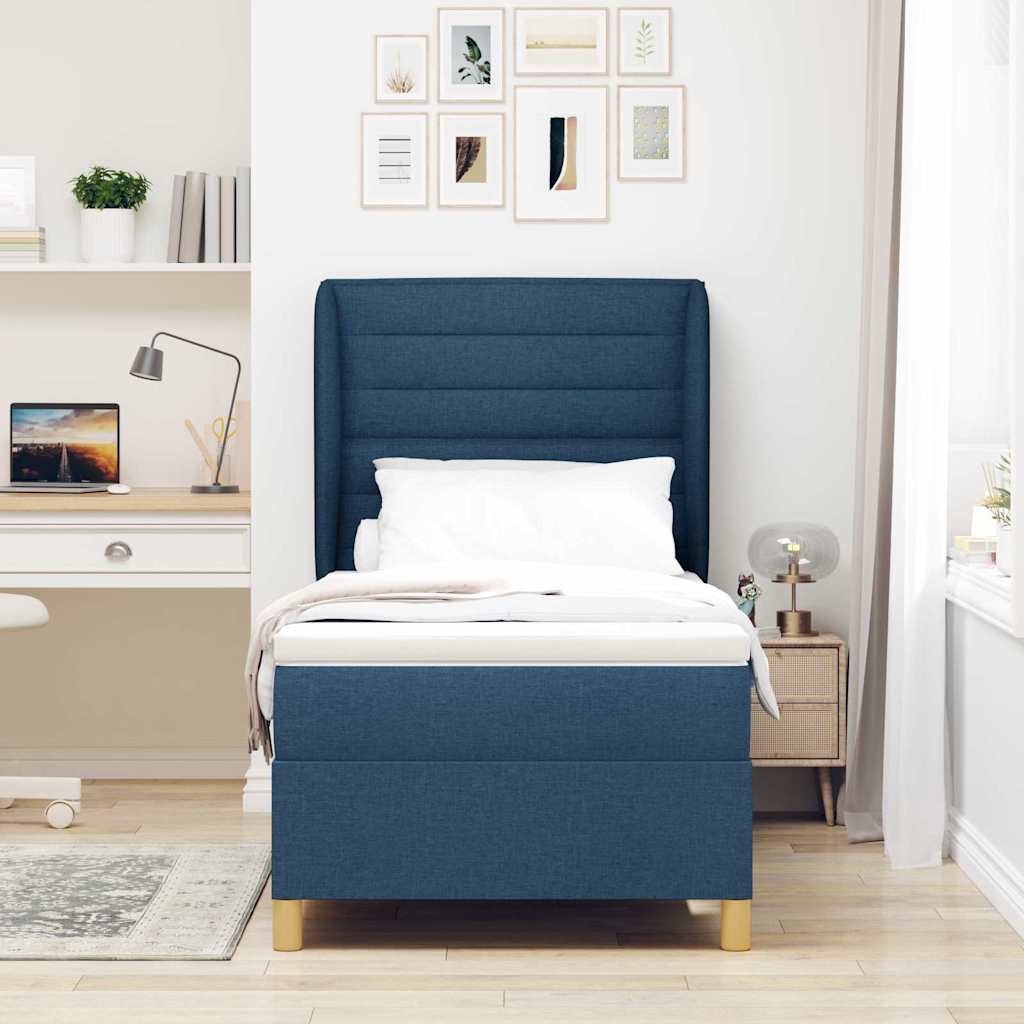 Thumbnail - vidaXL Boxspringbett mit Matratze Dunkelgrau 90x190 cm Blau Stoff