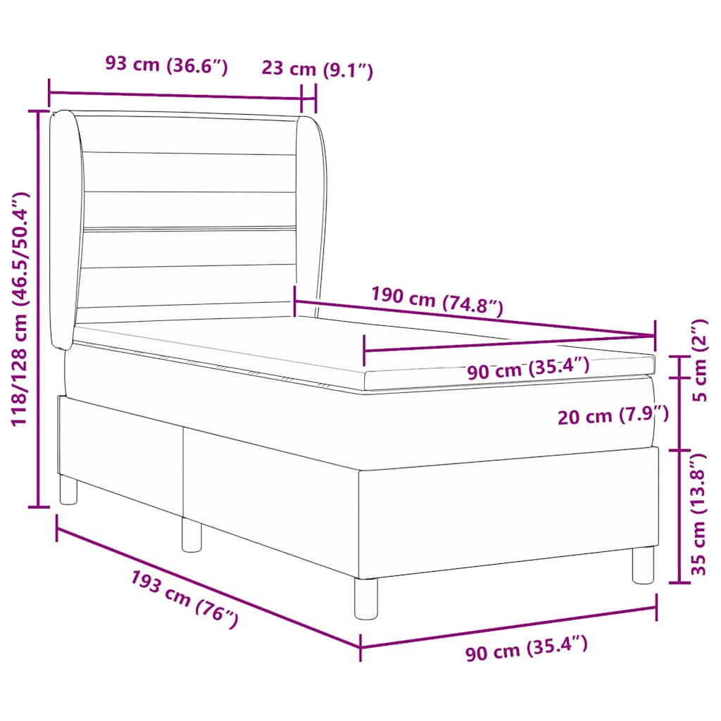 Postel s boxspringem s matrací s čelo Modrá 190 x 90 cm textil - obrázek 12