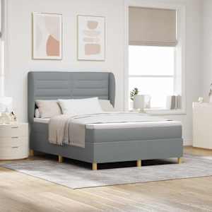 Postel s boxspringem s čelo Světle šedá 200 x 140 cm textil - obrázek 1