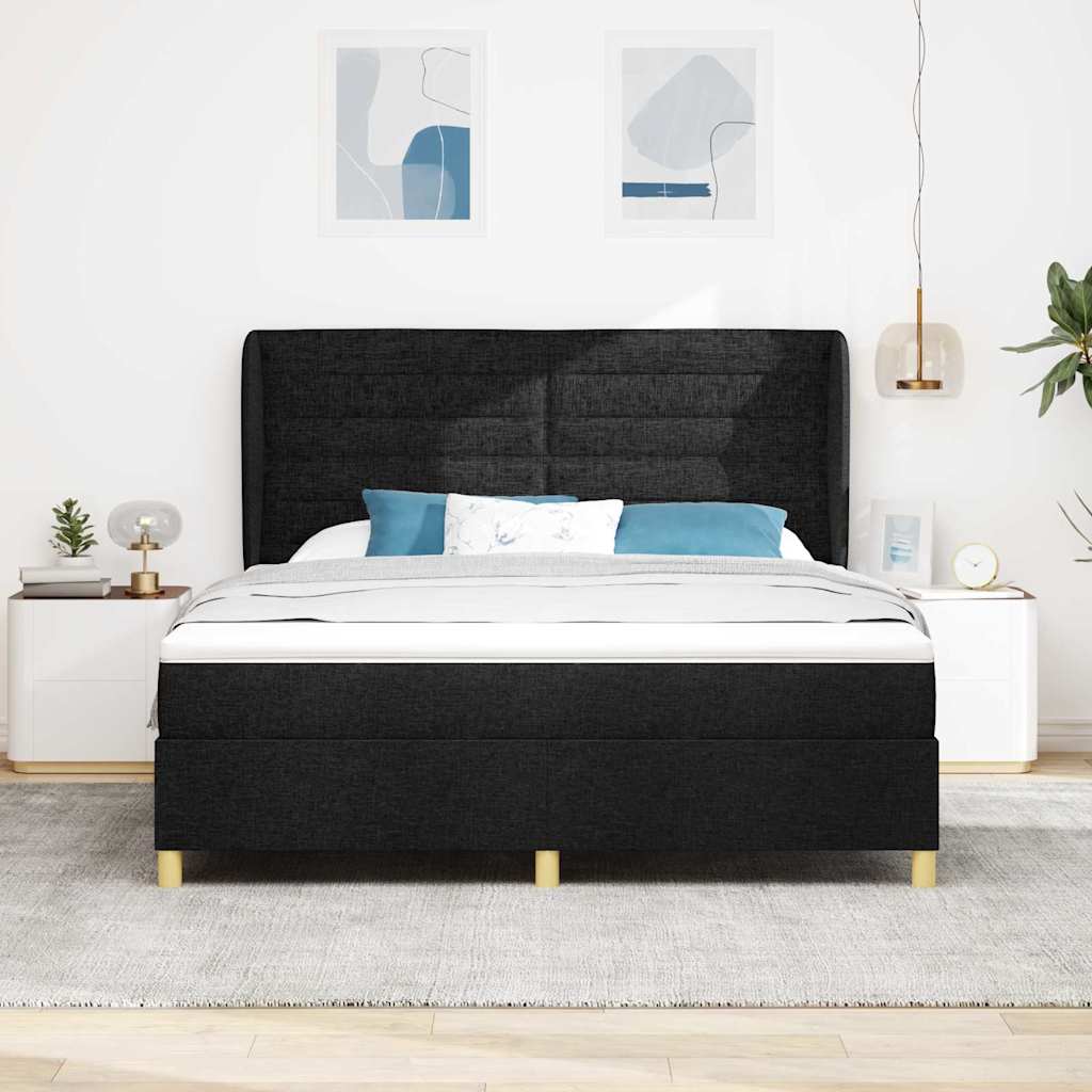 Postel s boxspringem s čelo Černý 200 x 180 cm textil3340706