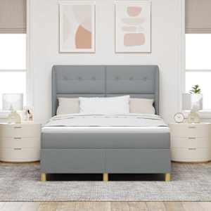Postel s boxspringem s čelo Světle šedá 190 x 140 cm textil - obrázek 3