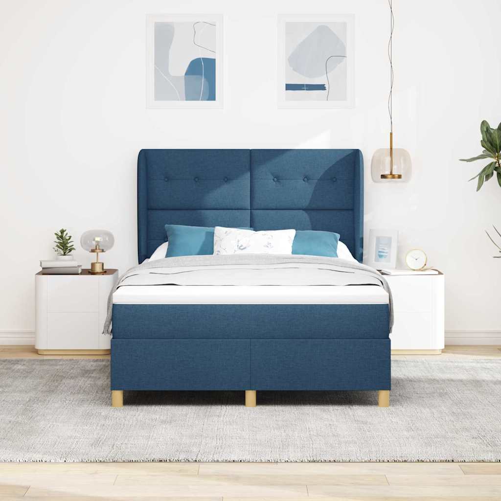 Thumbnail - vidaXL Boxspringbett mit Matratze mit Kopfteil Blau 200 x 140 cm Stoff