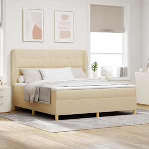 Postel s boxspringem s čelo Krémová 200 x 180 cm textil - obrázek 1
