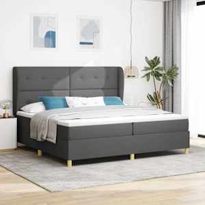 Postel s boxspringem s čelo Tmavě šedá 200 x 200 cm textil - obrázek 1