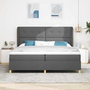 Postel s boxspringem s čelo Tmavě šedá 200 x 200 cm textil - obrázek 3