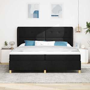 Postel s boxspringem s čelo Černý 200 x 200 cm textil - obrázek 3