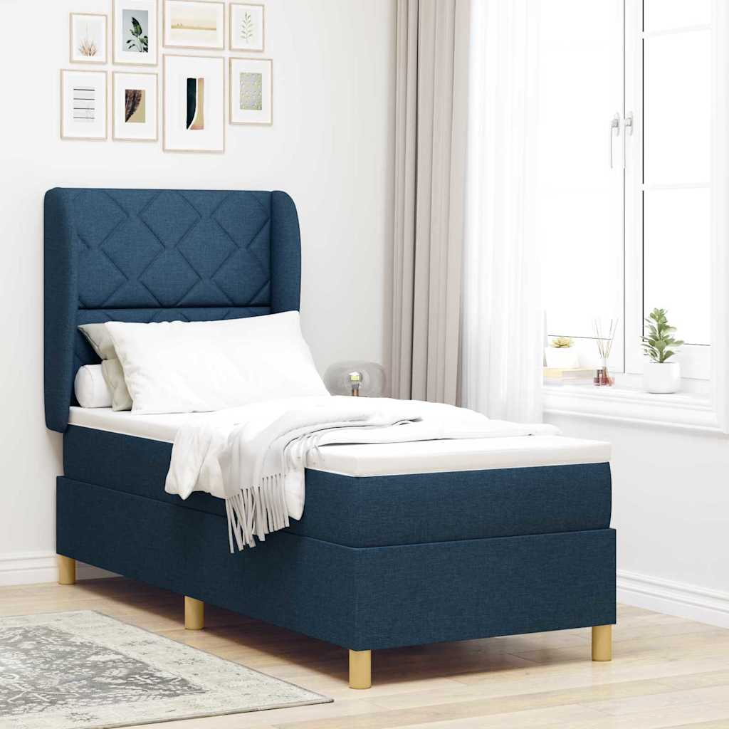 vidaXL Pat cu saltea cu arcuri Gri închis 90x190 cm cu saltea albastru