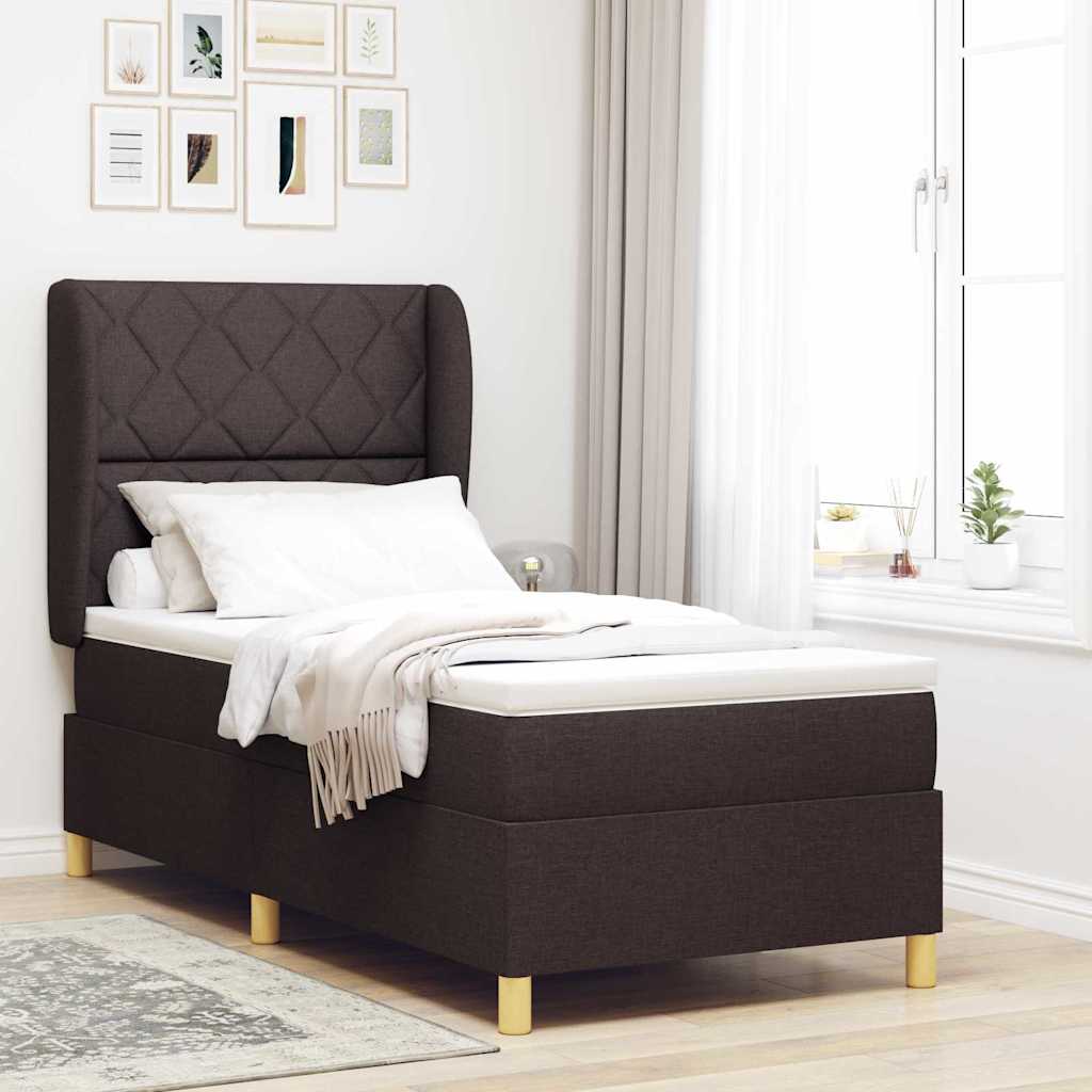 vidaXL Pat cu saltea cu arcuri Gri închis 90x190 cm Maro închis