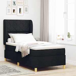 Postel s boxspringem s čelo Černý 200 x 90 cm textil - obrázek 1