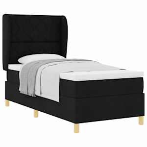 Postel s boxspringem s čelo Černý 200 x 90 cm textil - obrázek 2