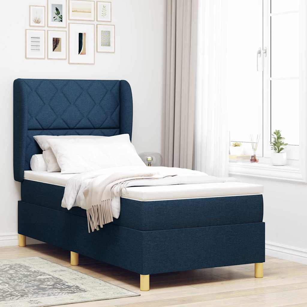 Burgundia Box Spring Voodi Mattressiga Sinises 90x200 cm, Kangas