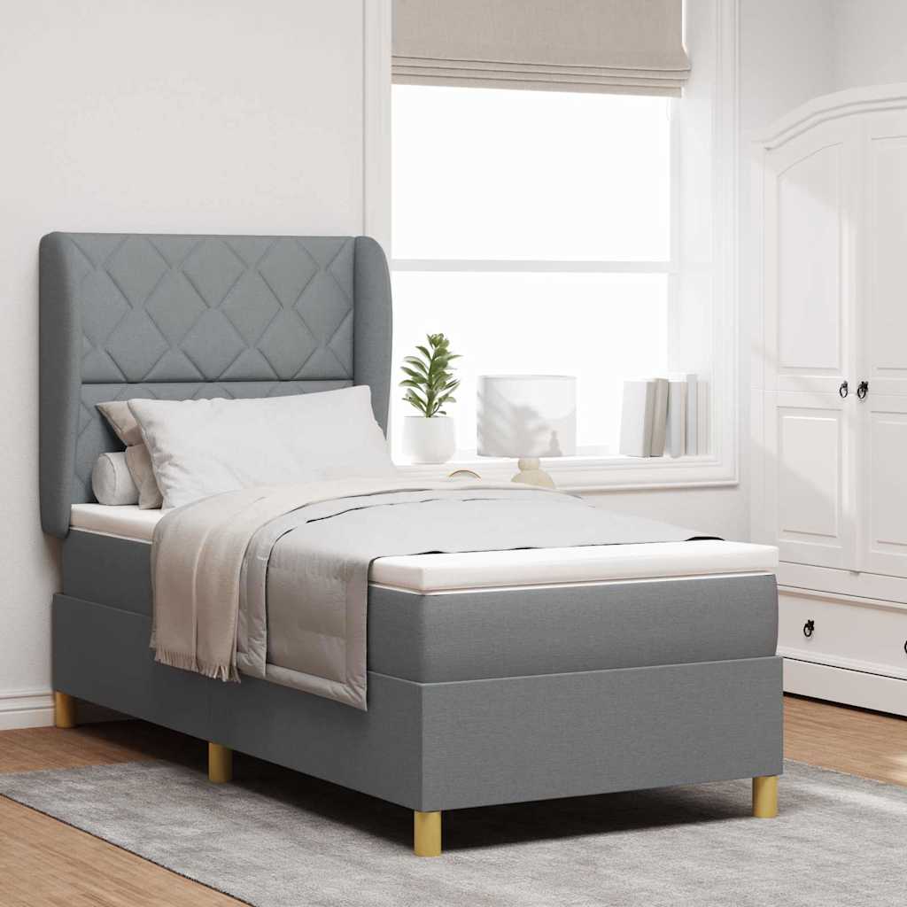 Box Spring Voodi Madratsiga Helehall 100x200 cm Kangas