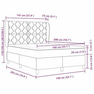 Postel s boxspringem s čelo Tmavě šedá 200 x 140 cm textil - obrázek 12