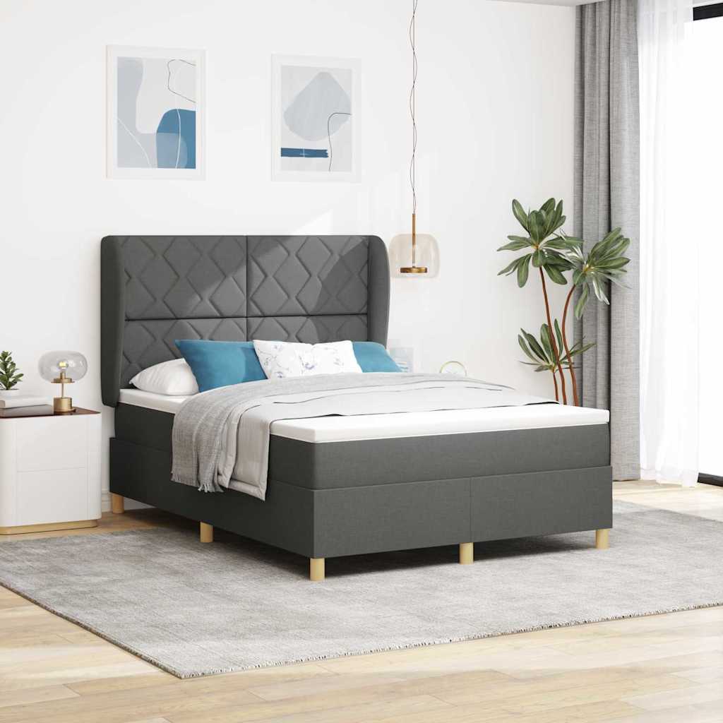 vidaXL Pat cu saltea cu arcuri Gri închis 90x190 cm Gri închis