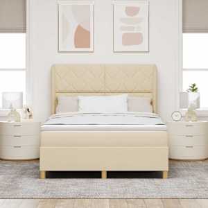 Postel s boxspringem s čelo Krémová 200 x 160 cm textil - obrázek 3