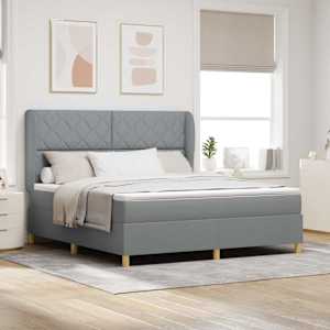 Postel s boxspringem s čelo Světle šedá 200 x 180 cm textil - obrázek 1