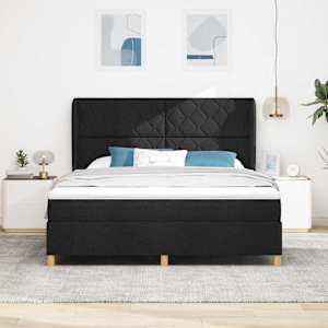 Postel s boxspringem s čelo Černý 200 x 180 cm textil - obrázek 3