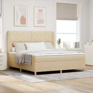 Postel s boxspringem s čelo Krémová 200 x 180 cm textil - obrázek 1