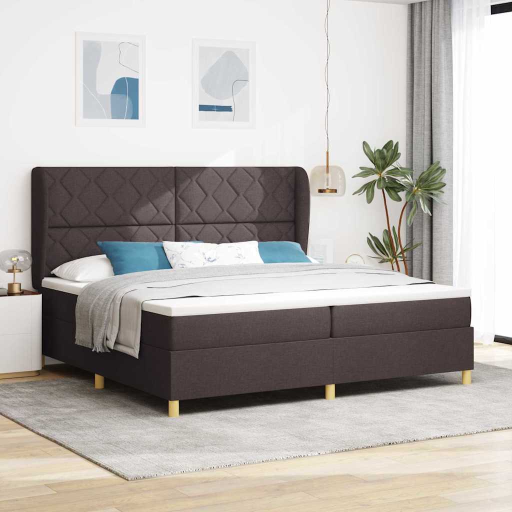Box Spring Voodi Mattress Tumespruun 200x200 cm Kangas