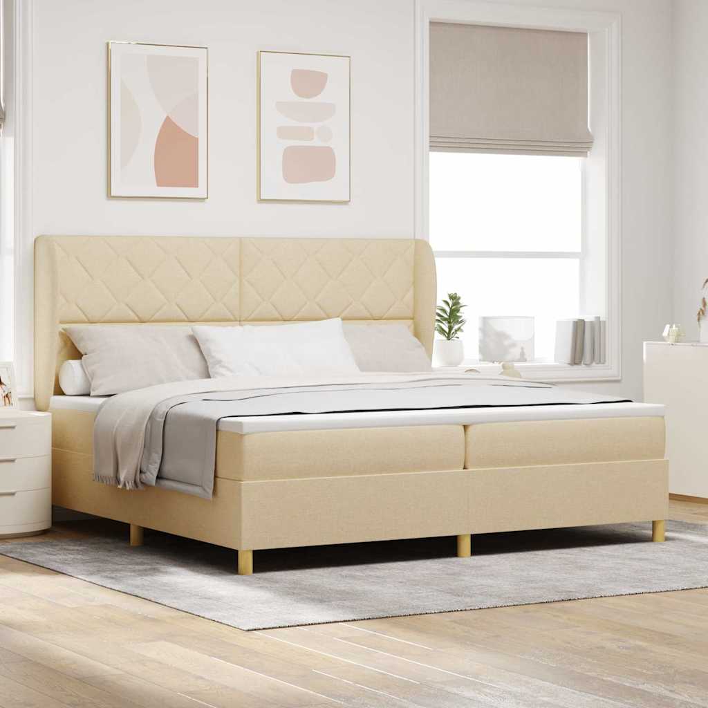 Kreemjas Box Spring Voodi Madratsiga 200x200 cm Kangas