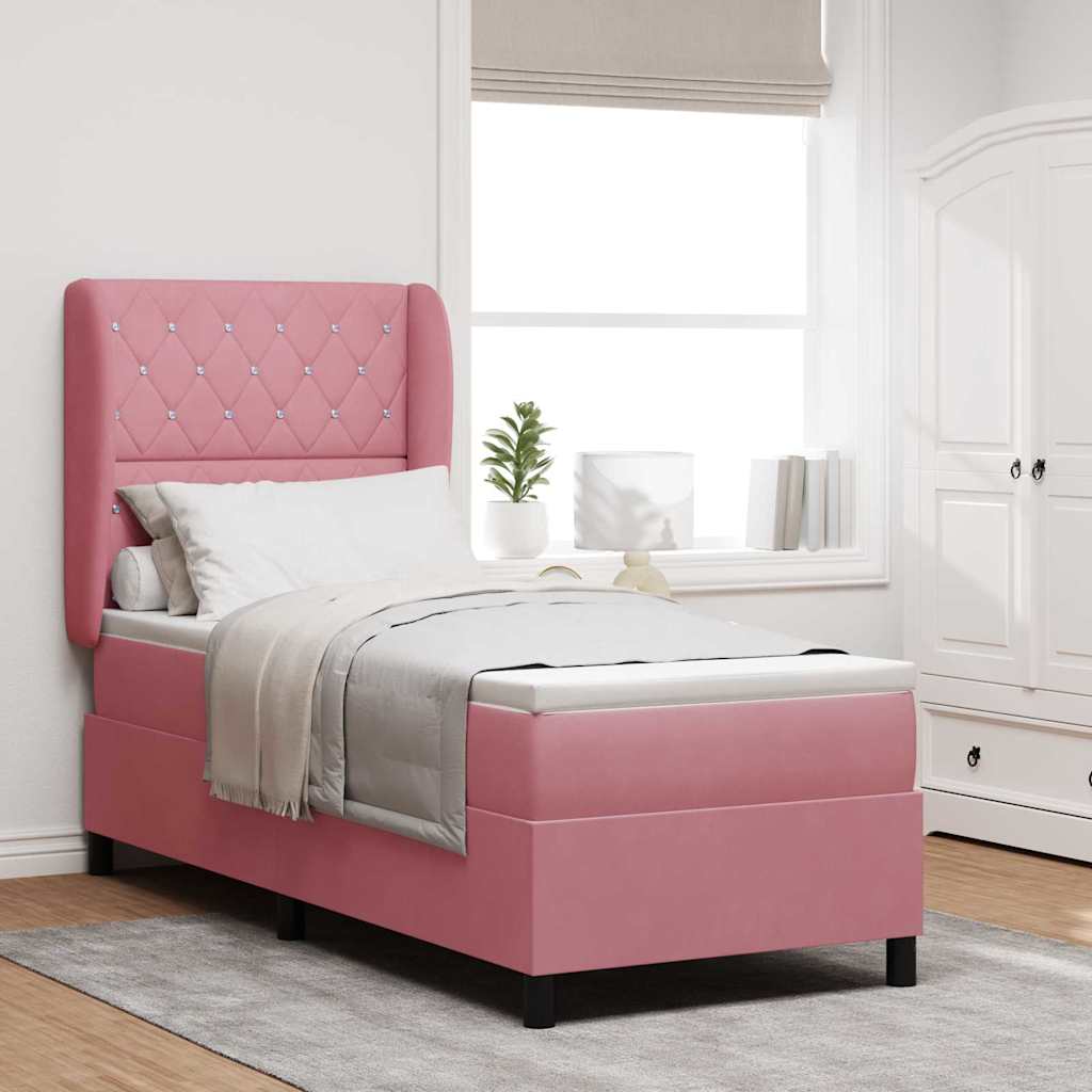 vidaXL Pat cu arcuri cu saltea cu headboard Roz 80 x 200 cm Catifea