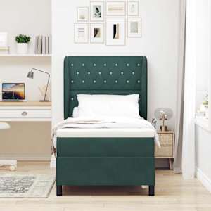 Postel s boxspringem s čelo Tmavě zelená 190 x 90 cm Polyester - obrázek 1