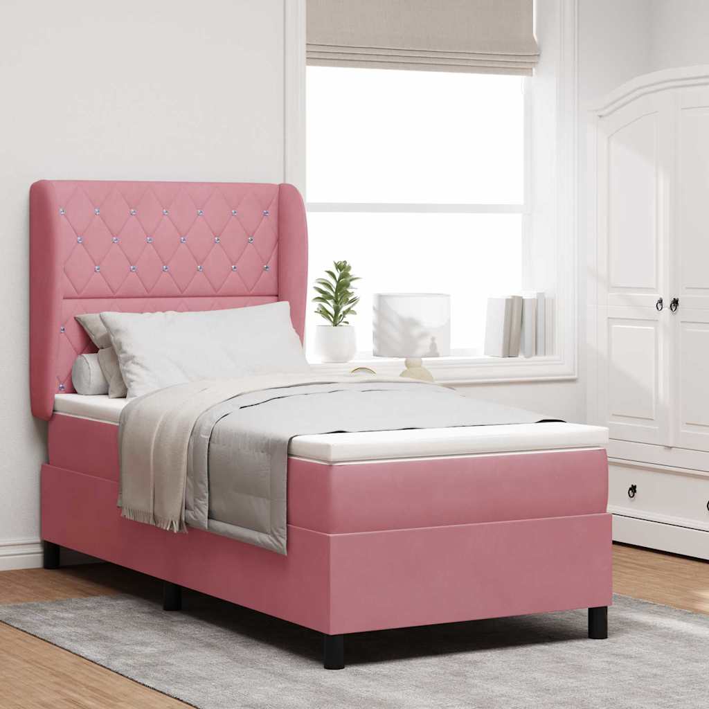 vidaXL Pat cu arcuri cu saltea cu headboard Roz 100 x 200 cm Catifea