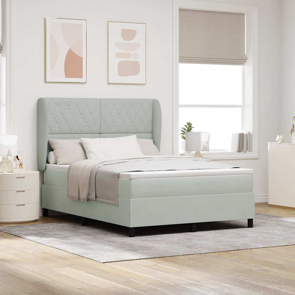 Box Spring Voodi Mattress Heledates Hall 140x190 cm Samet