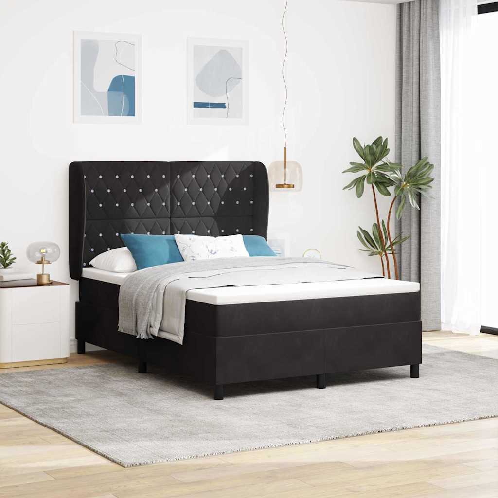 Boxspring Seng med Madras Sort 140x190 cm Fløjl