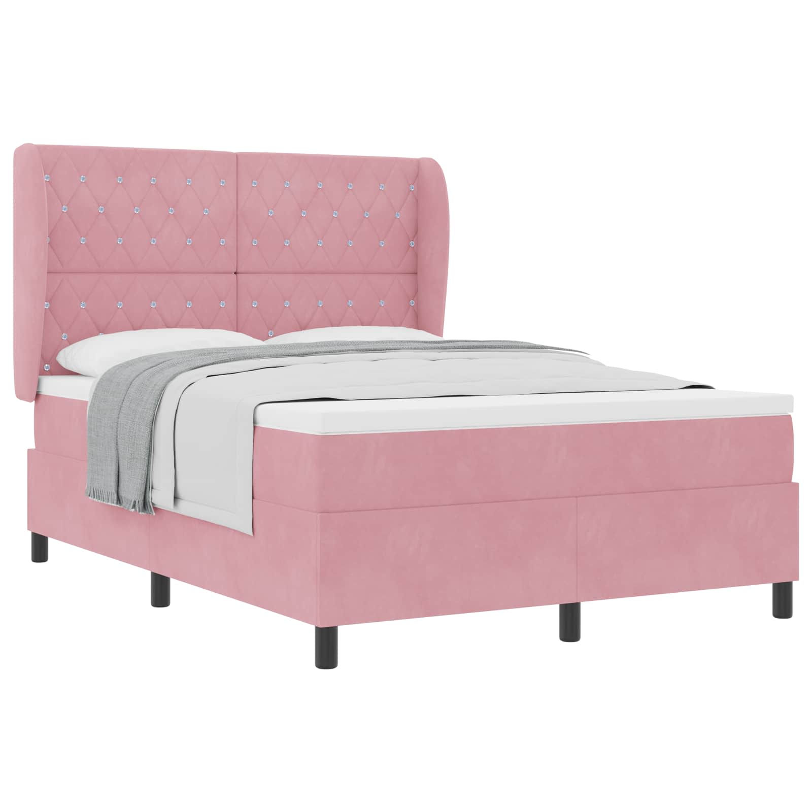 Postel s boxspringem s čelo Růžová 190 x 140 cm samet 3340873