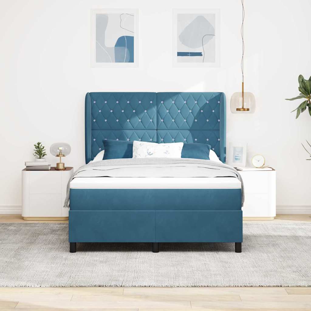 vidaXL Pat cu arcuri cu saltea Albastru închis 140 x 200 cm Catifea
