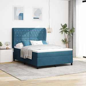 Postel s boxspringem s čelo Tmavě modrá 200 x 160 cm Polyester - obrázek 1