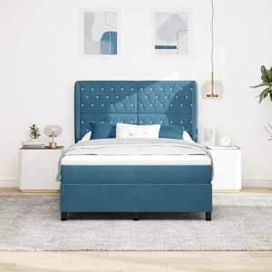 Postel s boxspringem s čelo Tmavě modrá 200 x 160 cm Polyester - obrázek 3
