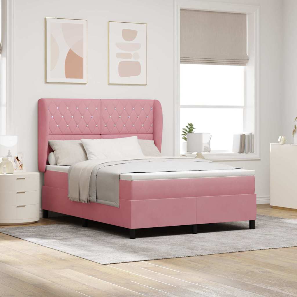 Box Spring Voodi koos Madratsiga Roosa 160x200 cm Samet