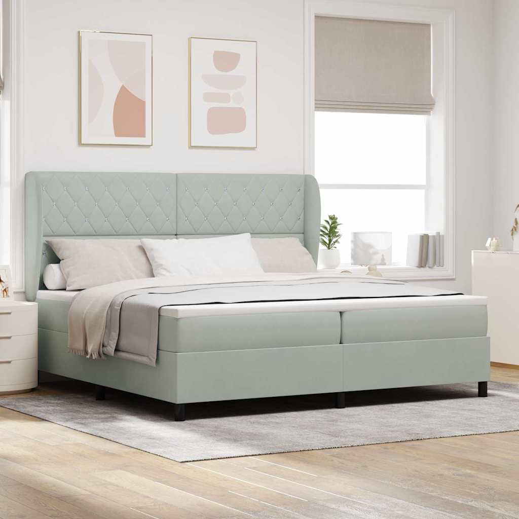 vidaXL Pat cu arcuri cu saltea Gri deschis 200 x 200 cm Catifea