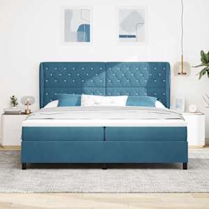 Postel s boxspringem s matrací Tmavě modrá 200 x 200 cm samet - obrázek 3