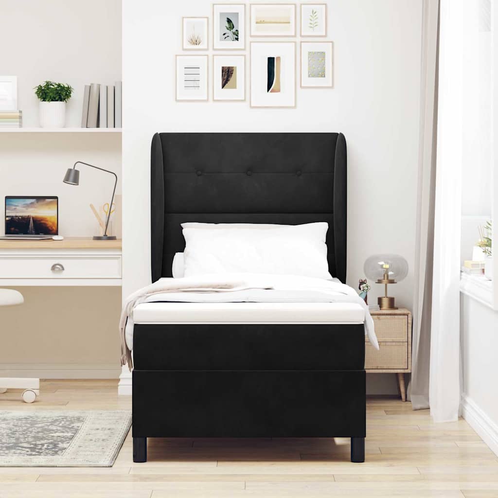 Box Spring Bed koos madratsiga Must 80x200 cm Samet