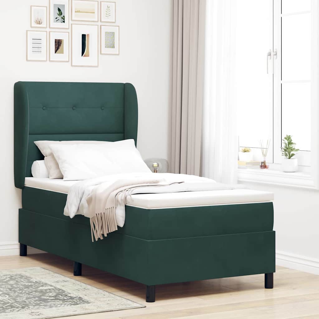 vidaXL Pat cu arcuri cu saltea Verde închis 200 x 80 cm Poliester