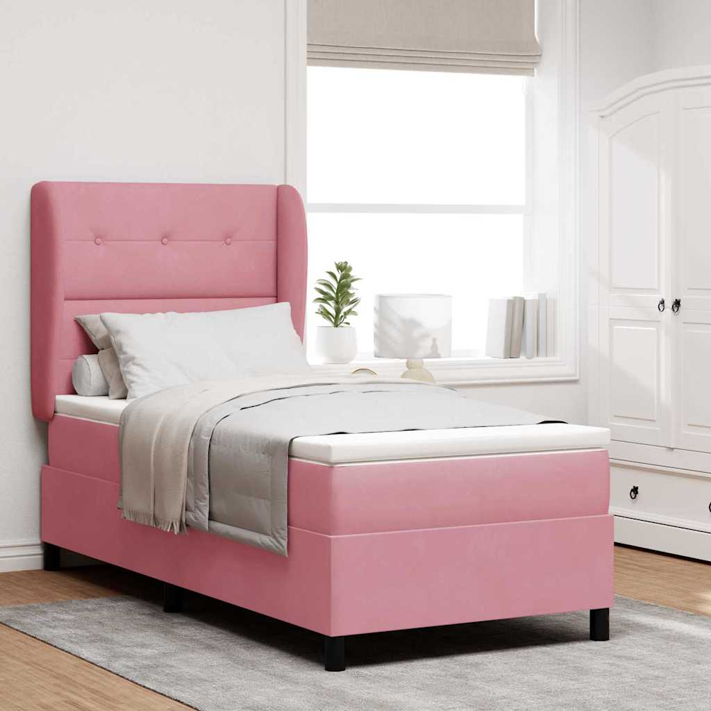 Box Spring voodi madratsiga Roosa 90x190 cm Samet