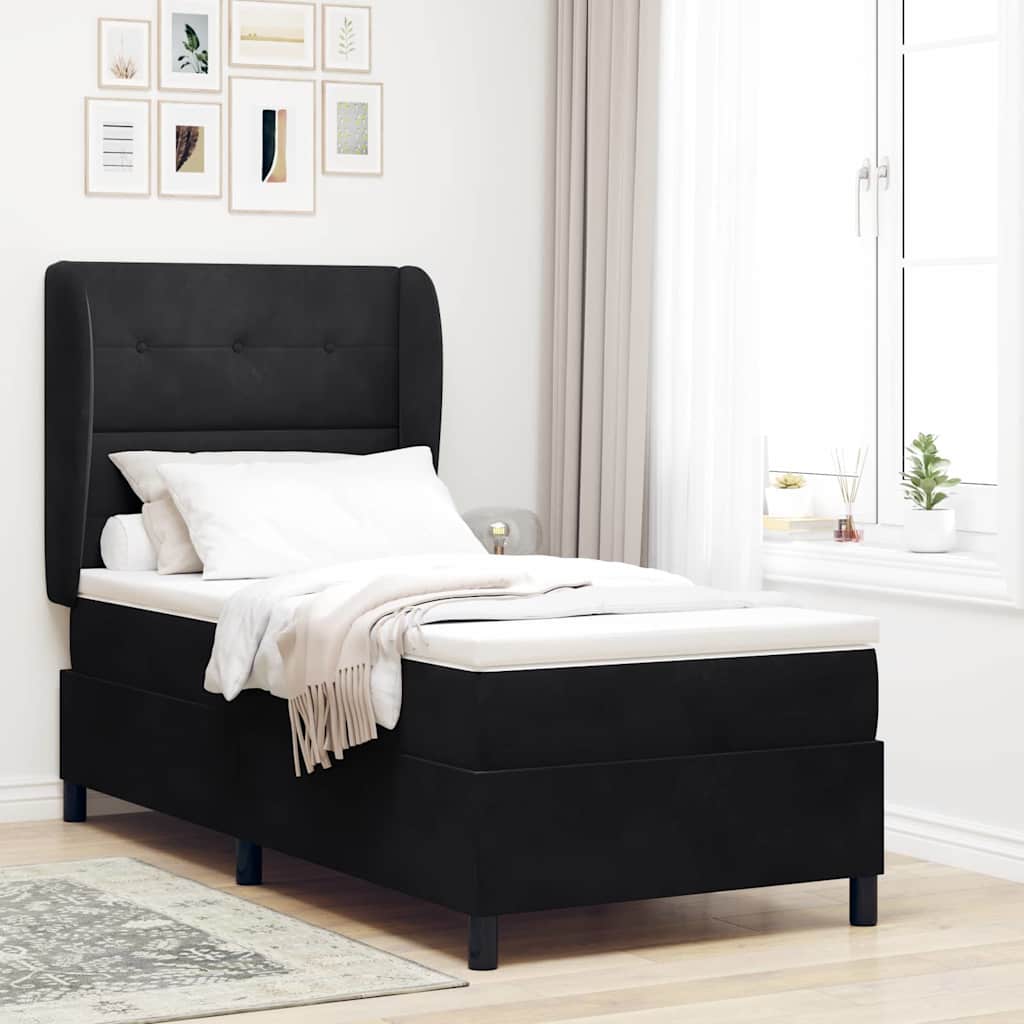 Box Spring Seng med Madras Sort 90x200 cm Velvet
