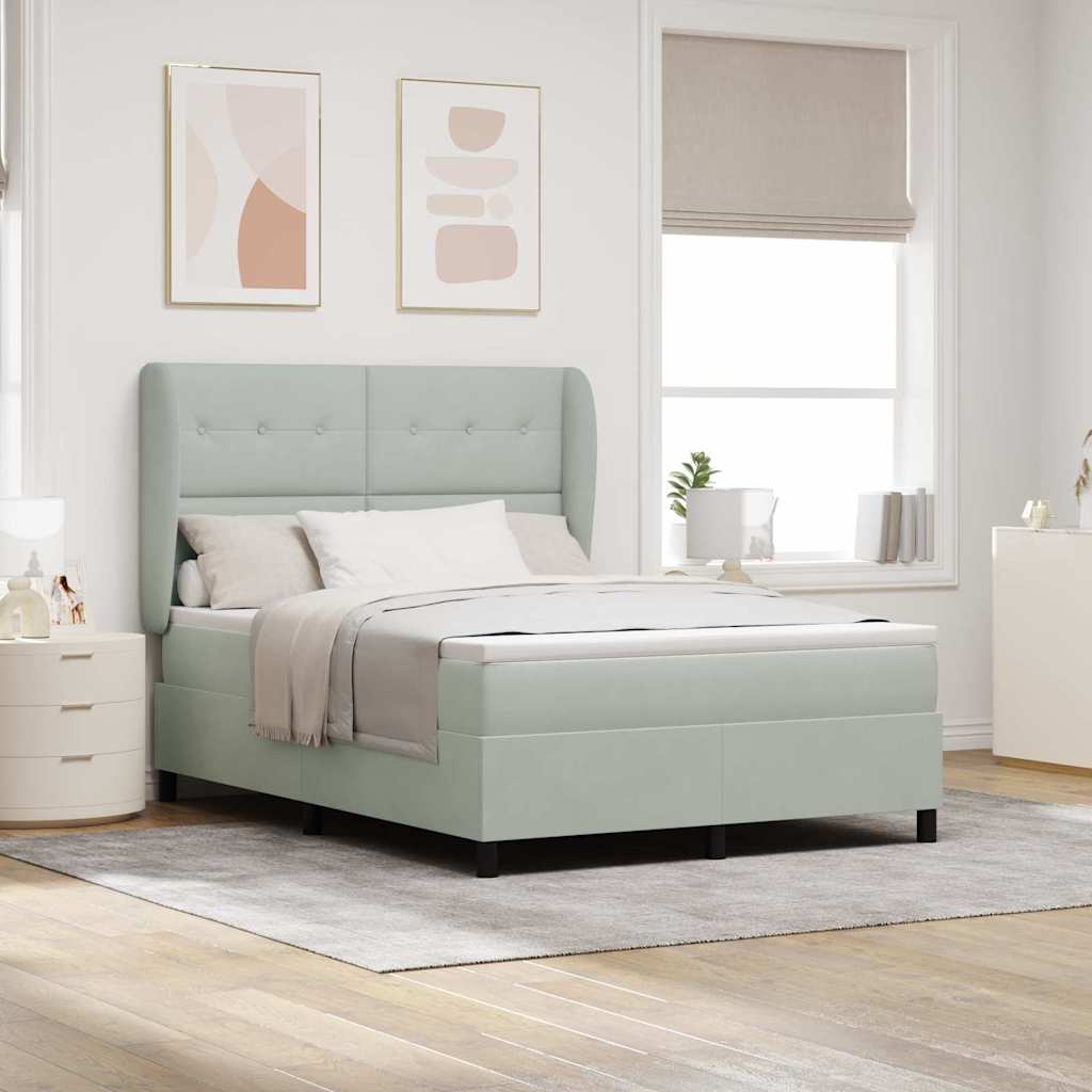 Box Spring Voodi koos Madratsiga - Helehall, 140x190 cm, Samet