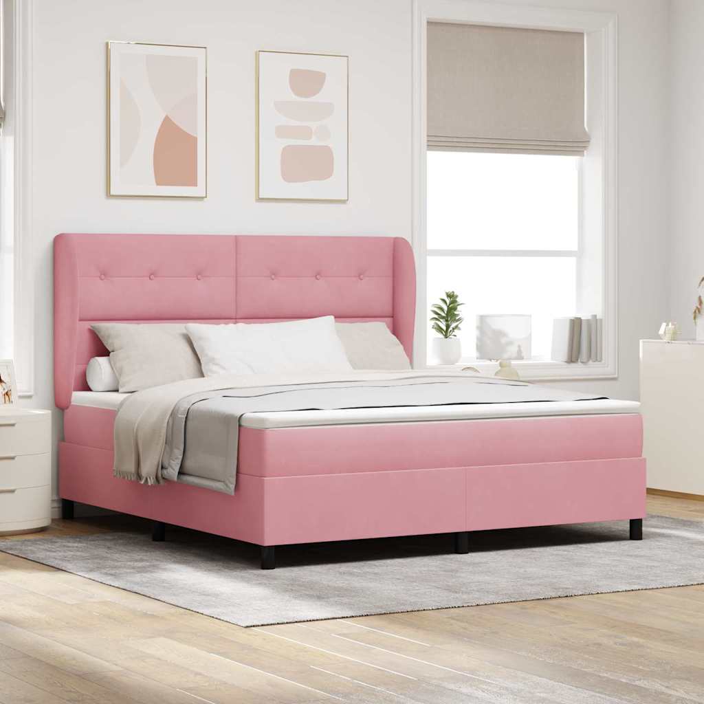vidaXL Pat cu arcuri cu saltea cu headboard Roz 200 x 180 cm Catifea
