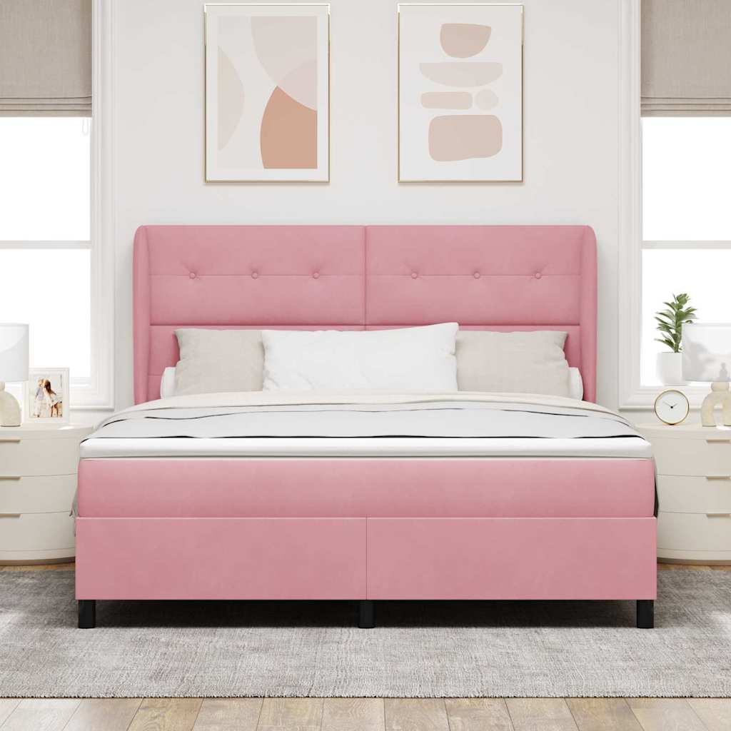 Postel s boxspringem s matrací s čelo Růžová 200 x 180 cm samet - obrázek 3