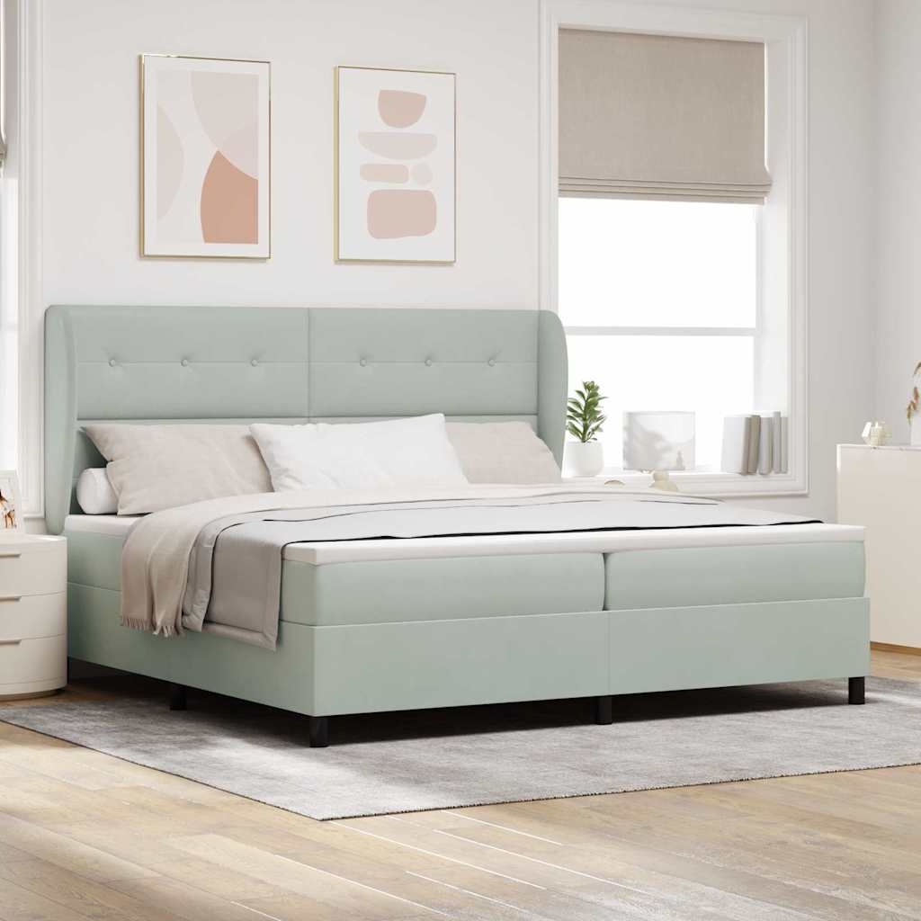 vidaXL Pat cu arcuri cu saltea Gri deschis 200 x 200 cm Catifea