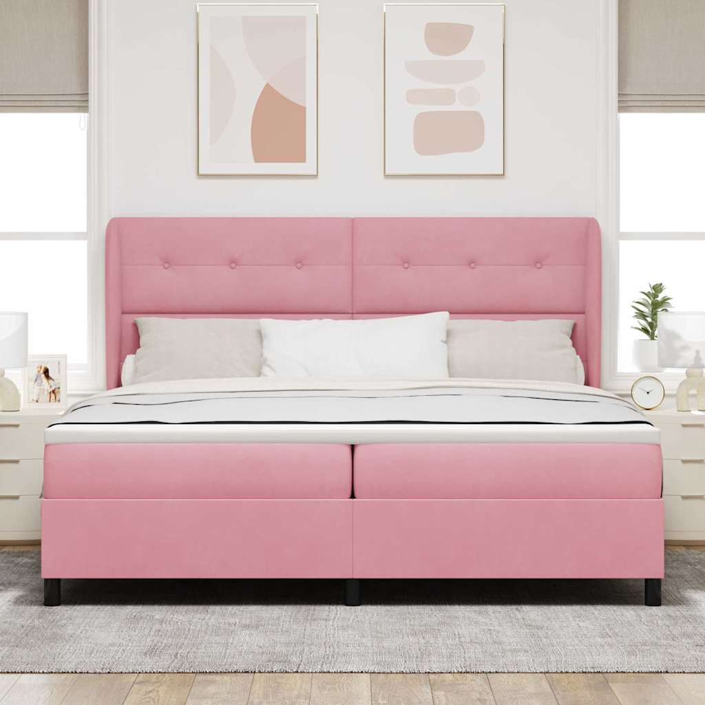 Postel s boxspringem s matrací s čelo Růžová 200 x 200 cm samet - obrázek 3