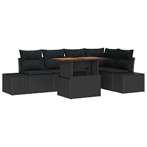 Zahradní jídelní souprava s polštářem 6 pcs Černá a hnědá - obrázek 2