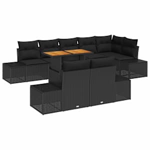 vidaXL Aia Diivanikomplekt 9 tk Must pol&uuml;rotang