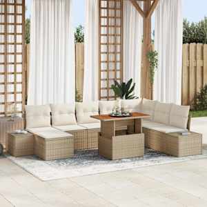 Komplet za jedilnico v vrtu z blazino 9 pcs Bež in smetanova