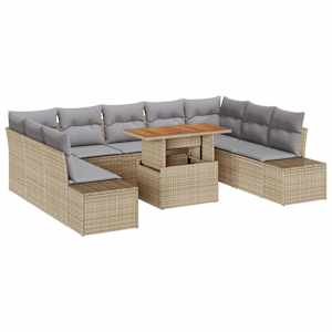 Zahradní jídelní souprava s polštářem 10 pcs Beige a šedá - obrázek 2