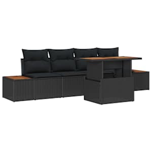 Komplet za jedilnico v vrtu z blazino 5 pcs Črna in rjava